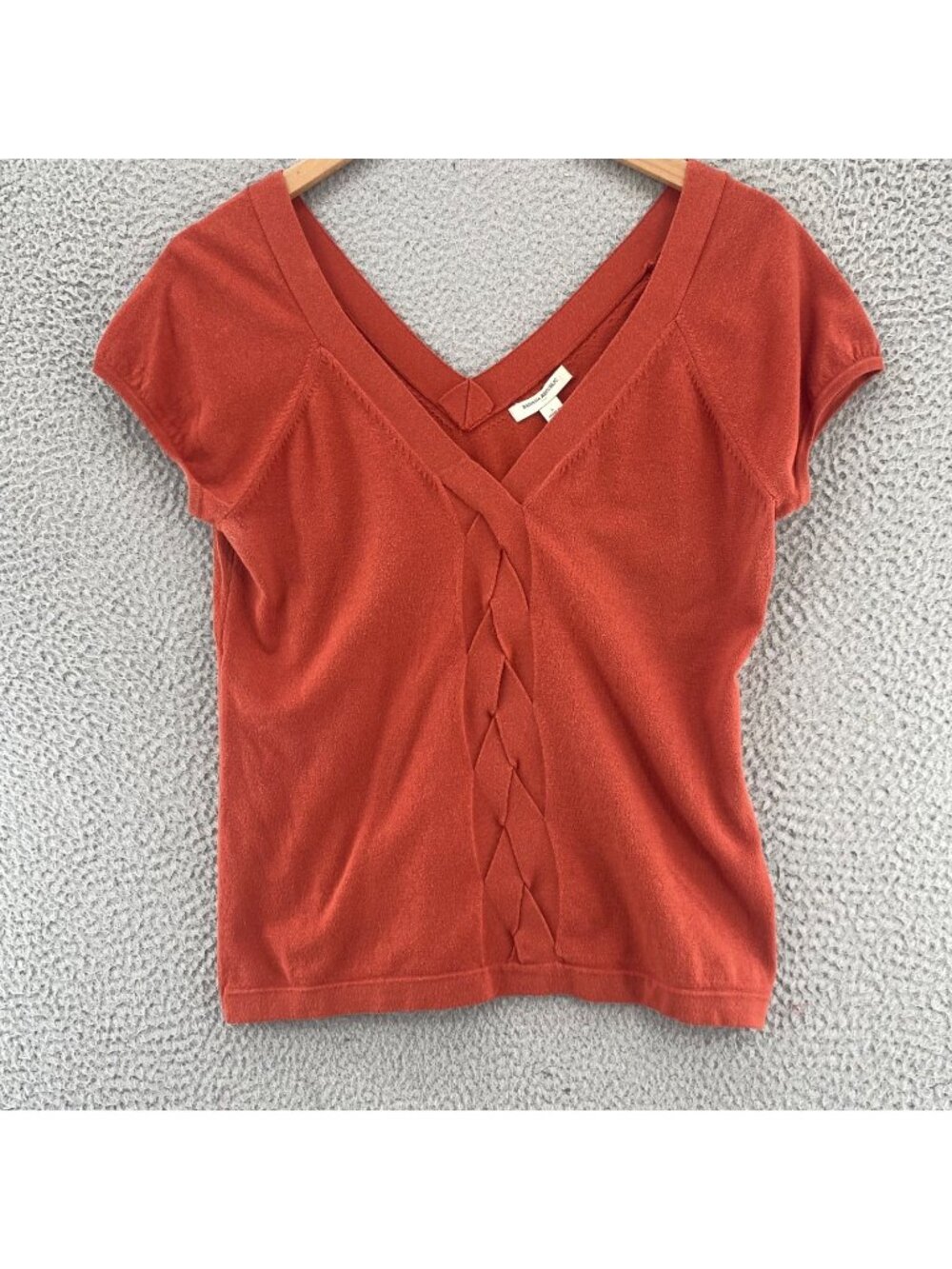 Banana Republic Top Womens Large Orange V Neck Short Puff Sleeves Knit Stretch